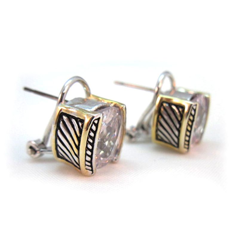 Clear Cubic Zirconia 2-Tone Omega Flip-up Fashion earrings
